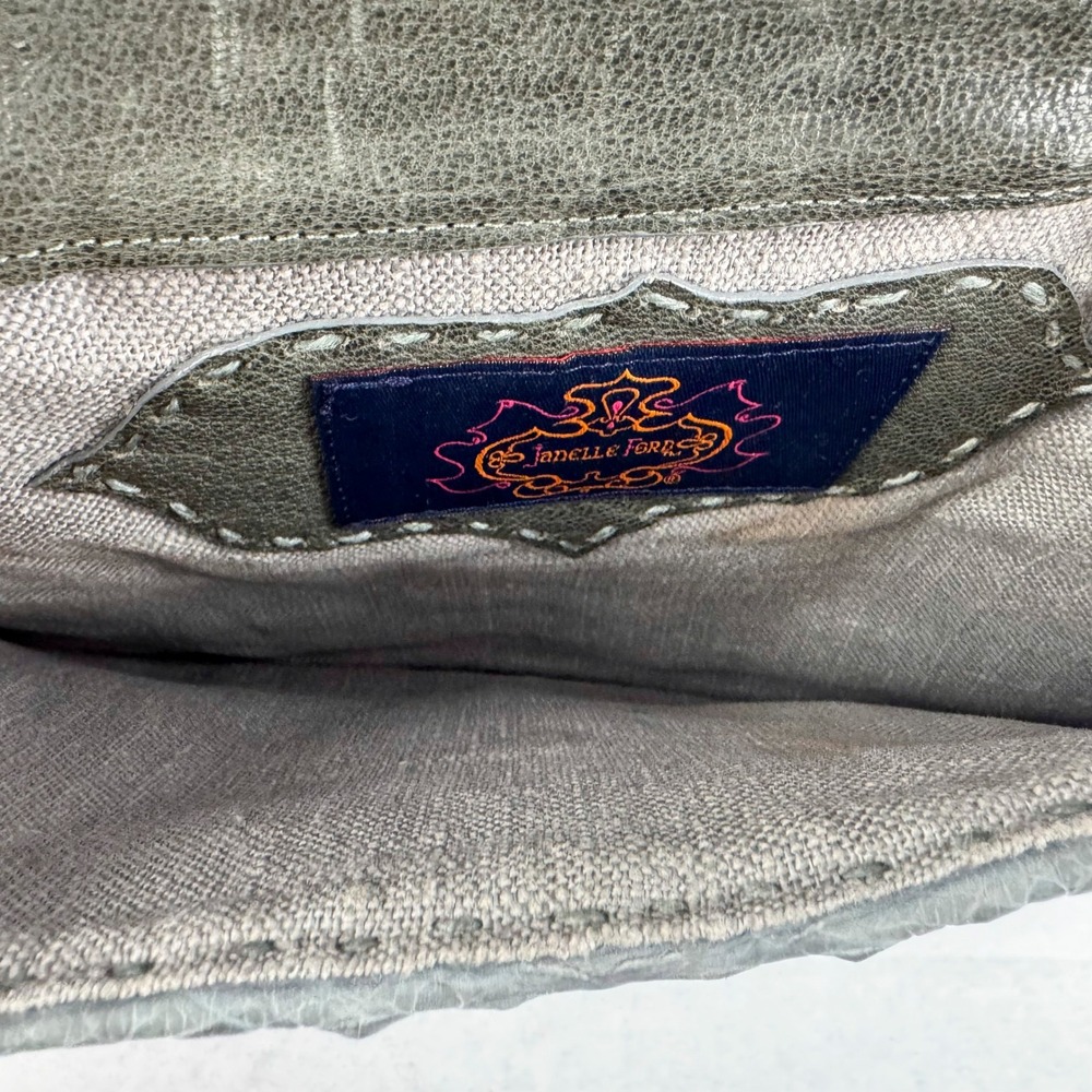 Janelle Ford Gray Croc Skin Envelope Clutch Bag Whipstitch Detail Handcrafted - Picture 2 of 6